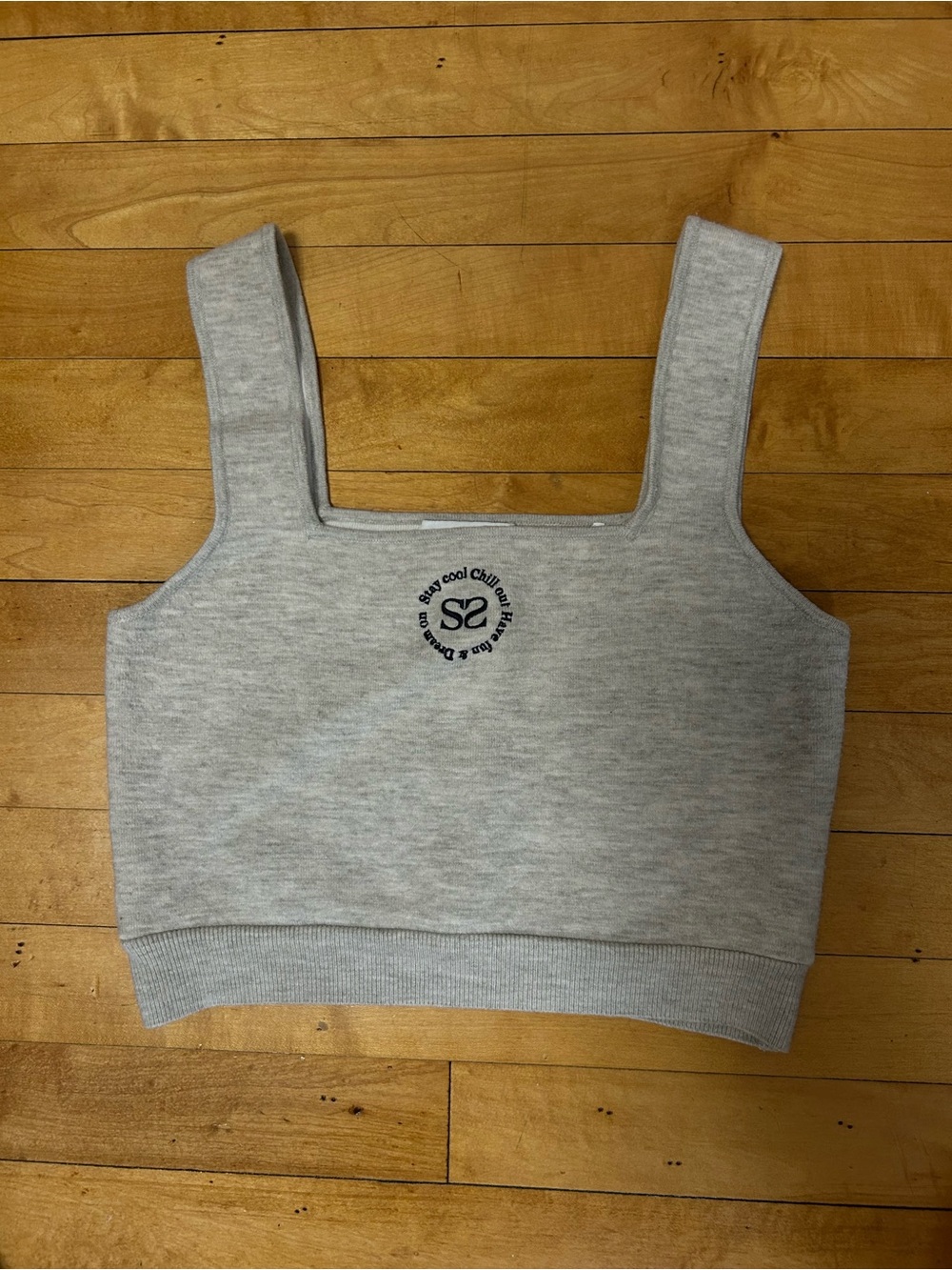 Sandro Light Gray Ribbed Square-Neck Cropped Tank